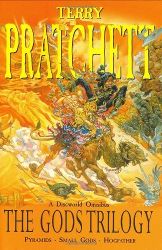 Cover of The Gods Trilogy, a collection of three of Terry Pratchett's Discword novels
